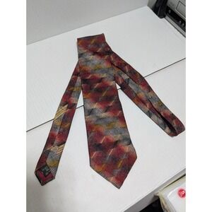 Ermenegildo Zegna 100% Silk‎ Necktie Multicolor Geometric All Over Italy 58"